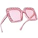 SamuRita Elton Square Diamond Rhinestone Sunglasses Novelty Oversized Celebrity Shades(Pink Frame/Pink Gradient Lens)