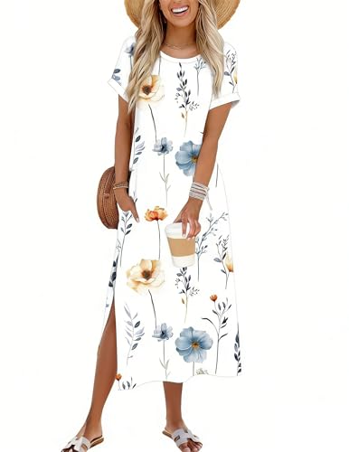 Zeagoo Maxi Dresses for Women Over 60 Cover Up Women's Summer Short Sleeve Loose A Line Sundress...