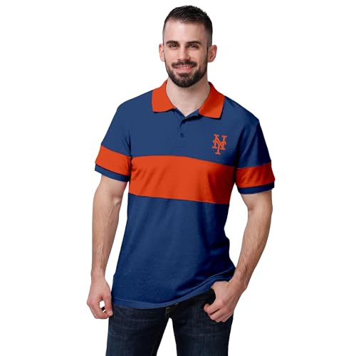 FOCO MLB Men's Officially Licensed Baseball Team Color Primary Logo Performance Short Sleeve Cotton Polo Shirt - New York Mets - Blue - X-Large