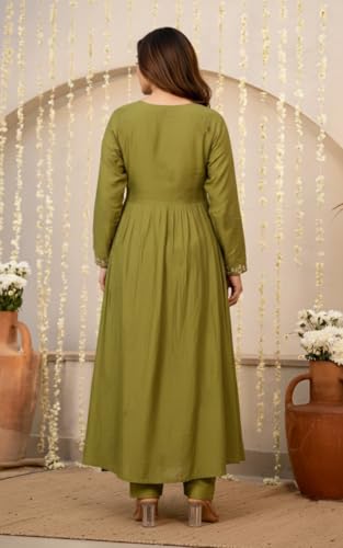 Image of Nermosa Women Embroidery Solid A-Line Kurta and Pant Set with Dupatta