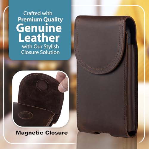 Hengwin Leather Cell Phone Holster Case with Belt Clip Fit for iPhone 17 Pro Max 16 Pro Max Samsung Galaxy S25 Ultra, Full Protection Phone Belt Pouch for Construction Gardening Outdoor Work (Coffee) by hengwin - Used condition - Image 4