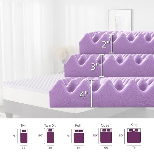 Image of MLILY 2 Inch Egg Crate Queen Memory Foam Mattress Topper | Lavender Scent Gel Infused Foam Mattress Topper for Pressure Relief, CertiPUR-US Certified Queen Bed Topper, Purple, 60 inchx80 inch