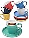 Price comparison product image Espresso Cups Set with Saucers - Set of 6 - Colorful - Ceramic - Coffee Stays Warm - with Gift Box - 70ml