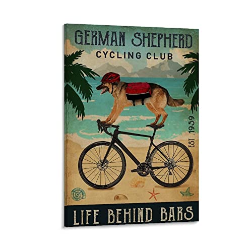 Poster rétro Ljx Berger allemand Cyclisme Club Berger allemand Poster décoratif sur toile Décoration murale Salon Chambre 30 x 45 cm