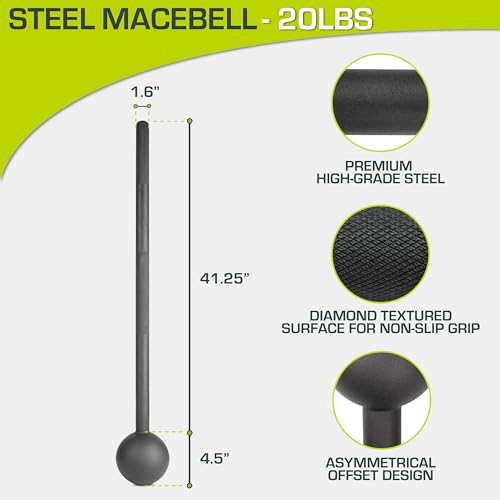 Image of ProsourceFit Steel Macebell, Heavy Duty Steel Mace, Workout Mace with Non-Slip Grip for Gada, Strength and Core Training