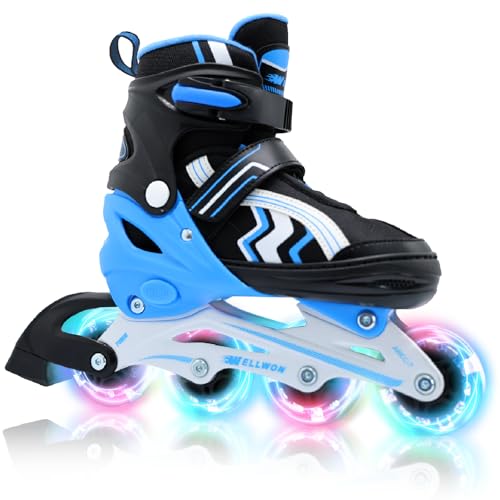 WELLWON Inline Skates Kids Blades Skate for Boys Girls Indoor & Outdoor Beginners, Adjustable Kids Flashing Inline Skate Shoes