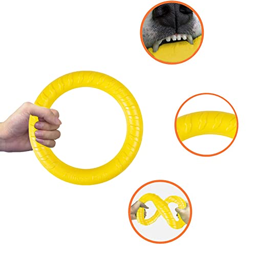 QEEROYO Hunde Fitness Ring, Hundebiss- und Trainingsring für Kleine, Mittel- und Große Hunde, Spielzeug wie Beissring und Flugscheibe, Gelb