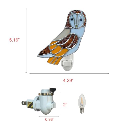 Image of CHEZBABY Stained Glass Night Light Plug into Wall Accent Nightlight Lamp Decorative for Hallway Bedroom Kitchen Home Decor(Barn owl)