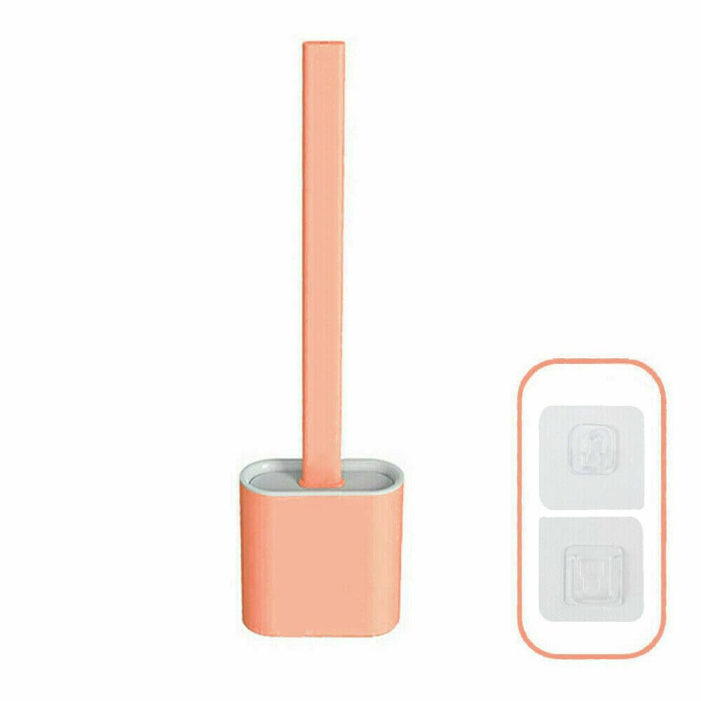 Toilet Brush | Bathroom Silicone Toilet Brush and Holder | Plastic Handle & Soft Flexible Bristles | Base for brush Anti-drip (Pink)