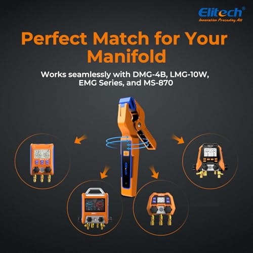 Kit digital inalámbrico Elitech para HVACR con manómetro y abrazaderas miniatura 9