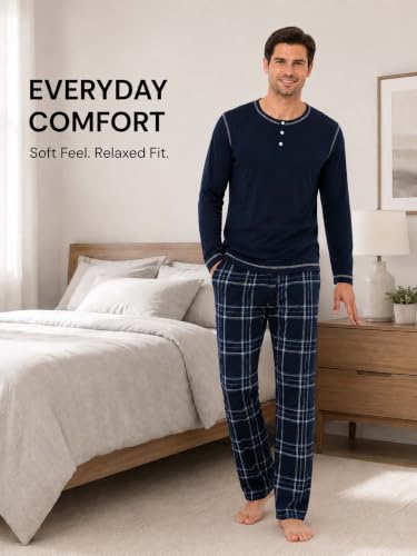 Image of Yoimira Mens Soft Pajama Set Short /Long Sleeve 2 Piece PJs with Pockets