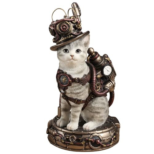 Statuette chat steampunk Veronese peinte à la main pour étagère vide - 2