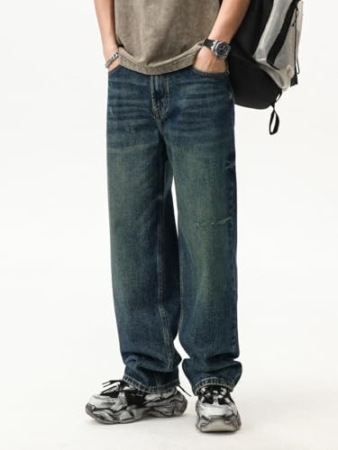 Jeans Pants Trousers Denim Versatile Comfortable Handsome Men's Retro Style Washed Straight Leg3
