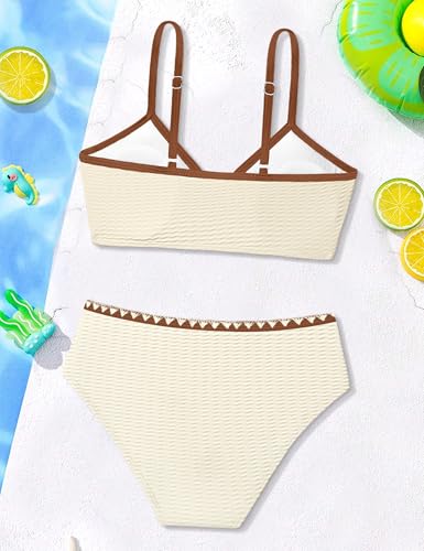 Image of Girls Swimsuit V Neck Bikini Set Color Block with Cover Up 3Pcs Bathing Suits