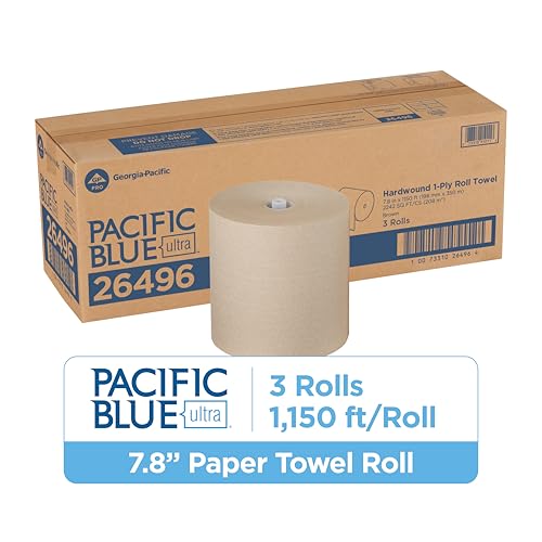 Image of Georgia-Pacific Pacific Blue Ultra 8 inch High-Capacity Recycled Paper Towel Rolls by GP PRO (Georgia-Pacific); Brown; 26496; 1;150 Linear Feet Per Roll; 3 Rolls Per Case