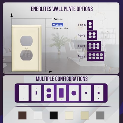 Image of ENERLITES Duplex Receptacle Outlet Wall Plate, Gloss Finish, Midway Size 1-Gang 4.88 inch x 3.11 inch, Unbreakable Polycarbonate Thermoplastic, UL Listed, 8821M-LA-10PCS, Light Almond, 10 Pack