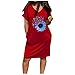 YANFANG Maxi Vestidos Mujer Verano,Vestido Casual con Cuello En V Y Estampado De Vestido Corto Bolsillo Suelto Manga Corta,Vestido Ceremonia Mujer,Vestido Bohemio,Negro,Rojo,Azul,S,M,L,XL,XXL