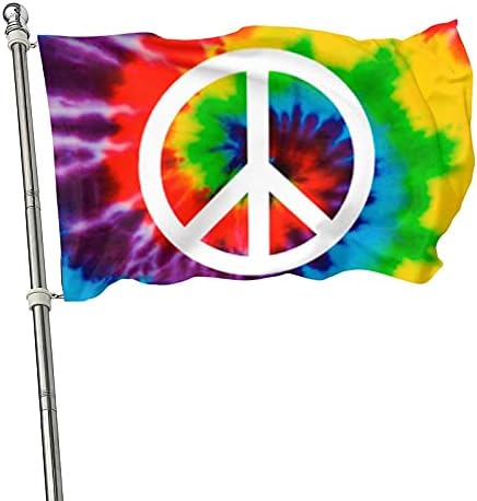 Tie Dye Peace Flag 3x5 Ft, Rainbow Hippie Flags For Outdoors Decorative, Double Printed World Peace Sign Symbol Banner Flag Fabric Decor With UV Fade Resistant