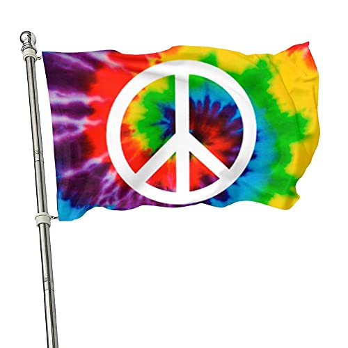 Tie Dye Peace Flag 3x5 Ft Rainbow Hippie Flags For Outdoors Decorative Double Printed World Peace Sign Symbol Banner Flag Fabric Decor With UV Fade Resistant