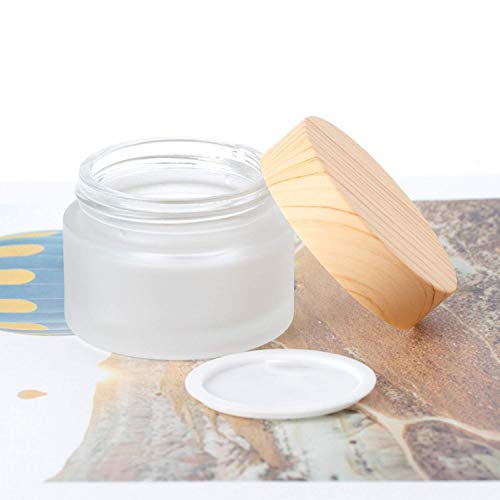 10 Pcs 5 Grams/5 ML Empty Frosted Glass Cream Jars Bottle Vials with Wood Grain Lid Lotion Jars Cosmetic Comtainers Refillable Glass Cream Box Jar Pot for Makeup Lotion Lip Balm Eye Cream3