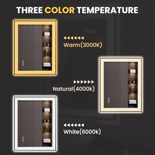 LOAAO 24"X36" LED Bathroom Mirror Black Framed, Anti-Fog, Dimmable, Lighted Bathroom Vanity Mirror for Wall, Memory Function, Tempered Glass