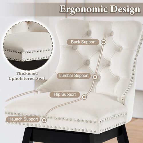 Image of Beige Swivel Bar Stools, Velvet Counter Height Bar Stools Set of 5
