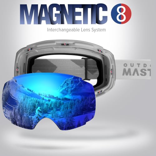 Image of OutdoorMaster Ski Goggles PRO - Frameless, Interchangeable Lens 100% UV400 Protection Snow Goggles for Men & Women ( Grey Frame VLT 15% Blue Lens with Free Protective Case )