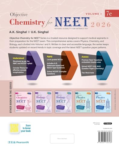 Image of Pearson Objective Chemistry for NEET Volume I - 2026 | As Per NCERT & NMC Syllabi | 5500+ MCQs to Strengthen Exam Practice | Chapter wise PYQ & NEET (UG) 2025 Solved Paper | 2 Mock Tests as Per NEET Exam Pattern | - 7th Edition