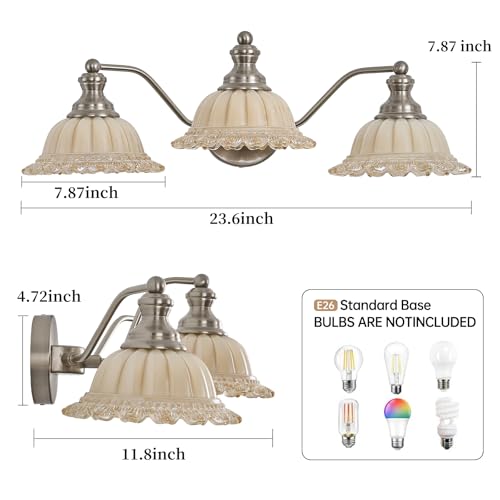 Image of XIEDUN Brushed Nickel Bathroom Vanity Light White 3 Light