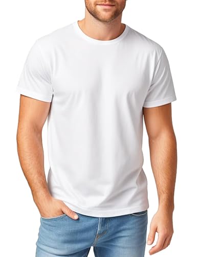 Image of Silenroar Crewneck Tshirts Men, Plain T Shirts Relaxed Fit, Basic Tees Soft, White, Large