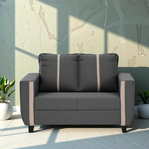 Royaloak Rily Fabric 2 Seater Sofa | Dual Color Fabric Sofa with Square Armrest & Super Soft Cushions | Durable & Robust Sofa for Living Room | Dark Grey Color Two Seater Sofa with Modern Design