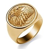 SOBHART Mens Signet Ring Stainless Steel Gold Eagle Head Statement Rings Jewelry for Men Size 12