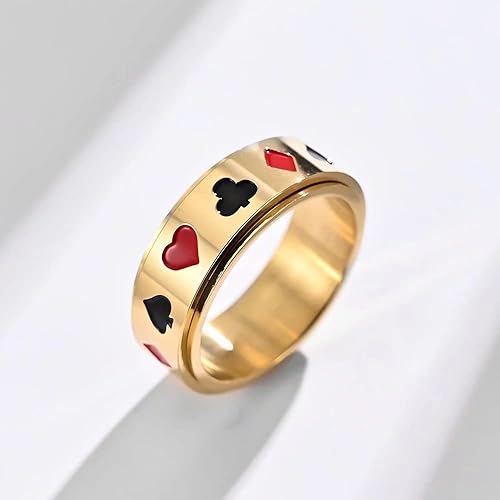 Miniatura 9 de Anillo giratorio de póquer para hombres y mujeres con ases de espada anillos giratorios para aliviar el estrés anillos de acero inoxidable de
