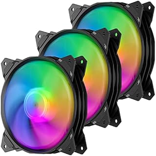 upHere Long Life 120mm 3-Pin High Airflow Quiet Edition Rainbow LED Case Fan for PC Cases, CPU Coolers, and Radiators 3-Pack,(PF120CF3-3)