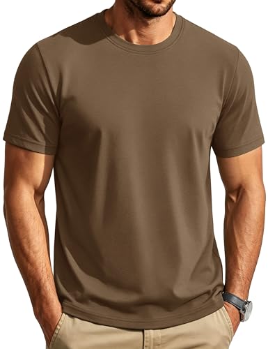 Cotrasen Mens T Shirts Moisture Wicking Tees Short Sleeve Lightweight Summer Athletic Breathable Cotton T-Shirts Wolf Brown L