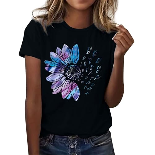 Image of Generisch Women's Casual Fashion Letter Print Short Sleeve Crew Neck Casual Casual T-Shirt, black, 3XL