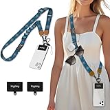 Icycay Phone Lanyard Crossbody, Boho Blue Cell Phone Strap for Around The Neck Adjustable, Anti Theft Cute Lanyard for iPhone Case ID Holder Keys Accessories Travel Essential