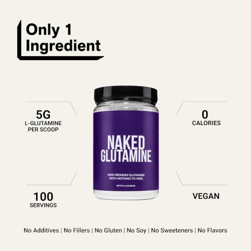 Image of Pure L-Glutamine Made in The USA - 100 Servings - 500g, 1.1lb Bulk, Vegan, Non-GMO, Gluten and Soy Free. Minimize Muscle Breakdown & Improve Protein Synthesis. No Additives