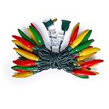 13.6FT Chili Pepper String Lights,Energy-Efficient LED Indoor/Outdoor Decorative Lighting with 35 Multicolor Peppers for Christmas,Garden,Kitchen,Patio,Party and Carnival Decorations (Green Wire)