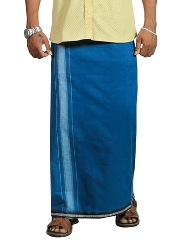 Image of PRAKASAM COTTON Velcro Pocket Dhoti | Thalapathi Border Readymade Cotton Kerala Mundu for Men