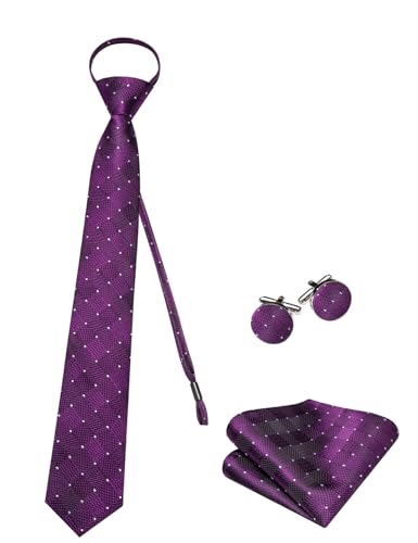 Image of Hi-Tie Zipper Ties for Men Pre-tied Tie Set Lapel Pin Pocket Square and Cufflinks Formal Business Wedding Adjustable Necktie