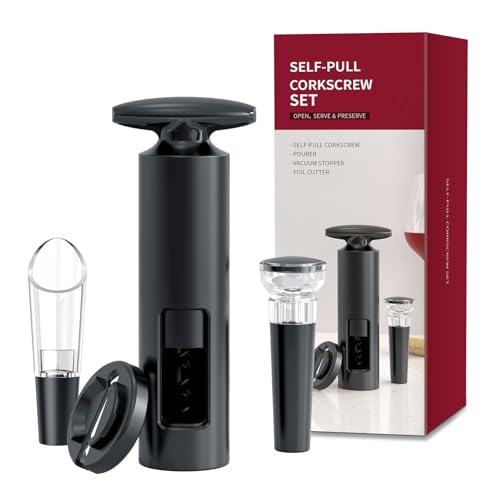 Apribottiglie set 4 in 1 cavatappi professionali vino apribottiglia sommelier con Taglierina, Versatore, Tappo a Vuoto apri bottiglia vino regali apribottiglie regalo per uomo feste e amanti del vino