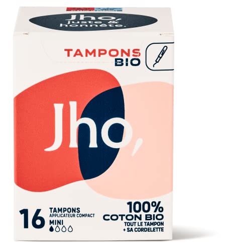 Jho - Tampons 100% Coton BIO - Avec applicateur compact (Mini, 1 boite = 16 tampons) Cover
