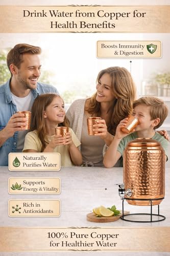Image of Premium Pure Copper Drinking Glass Set of 2 | Ayurvedic Water Tumbler | Handmade Copper Glasses for Daily Detox, Home & Office Use