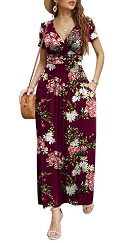 Image of CATHY Maxi Dresses for Women Short Sleeve V-Neck Casual Long Summer Wrap Dress with Pockets