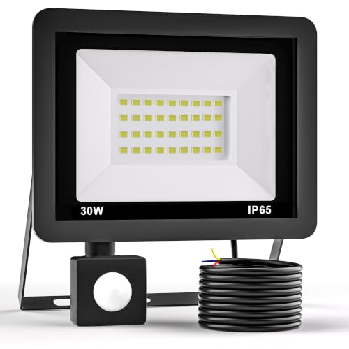 Realky 30W Fari Led da Esterno con Sensore di Movimento, IP65 Impermeabile Faretto Led Esterno 3000LM, 40LED 6500K Bianca Fredda - Fari Led Interna ed Esterna per Giardino Cortile Garage