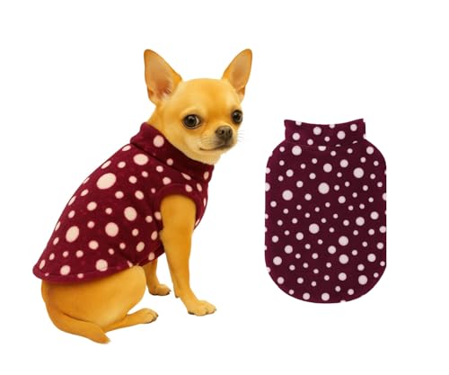 The Pets Company Dog Winter Coat Jacket, Clothes, Windproof, Light Weight, Washable, Ultra Warm Thick Fleece Lined Dog Vest for Cold Weather Protection, (Polka Maroon Cherry, X - Small - 12 Inch)