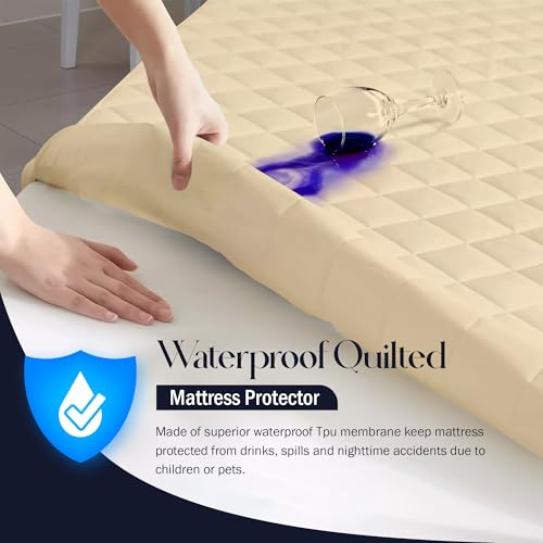 Image of TAG 24 Waterproof Cotton Quilted Mattress Protector Breathable Hypoallergenic Noiseless Ultra Soft Fitted Bed Cover with Elastic Skirting 72x72 inch (72x72 inch | 6x6 ft, Off White)