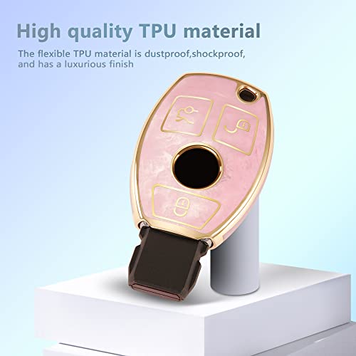 Sweetbond Key Fob Cover Fit For Mercedes Benz C E M S Cls Clk Glk Glc G Class, Fashion Key Shell Girly With Diamond Gold Keychain (Pink) #TOP5