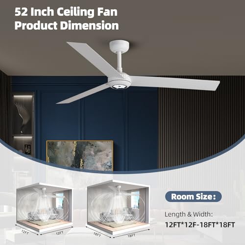 Image of TALOYA Ceiling Fans with Lights,Metal Body Fan,White Finish,Dimmable, Noiseless, Reversible DC Motor,Remote Control,6-Speed